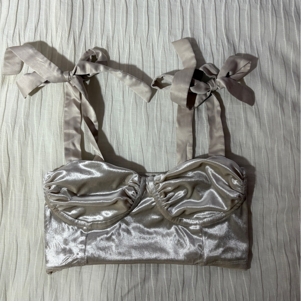 Garage Shimmering Silver Satin Bralette